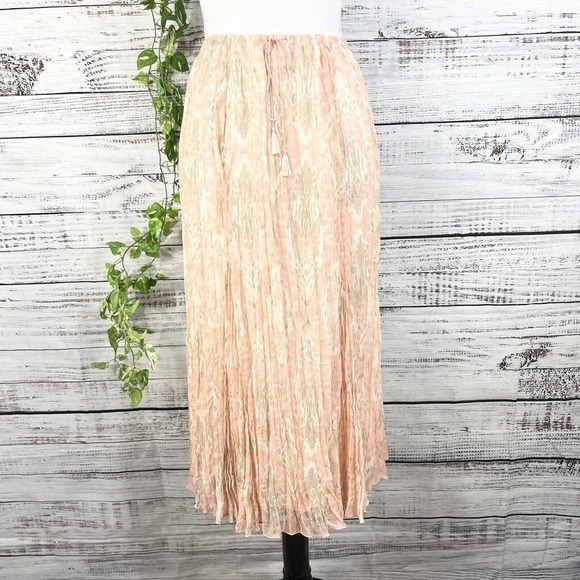 Ruby Rd. Skirt 14 Petite Peach Gray Sheer Pleated Tassels Boho Modest Wedding - Picture 1 of 12